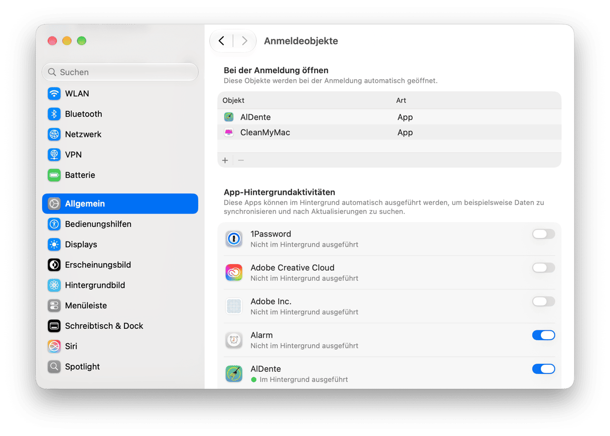 macOS Anmeldeobjekte und Erweiterungen mit Autostart-Apps und Hintergrundaktivit&auml;ts-Berechtigungen