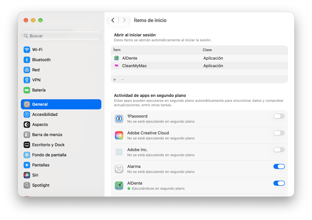 sistema preferencias - Configuraci&oacute;n de elementos de inicio de sesi&oacute;n y extensiones de macOS con apps de inicio y permisos de actividad en segundo plano