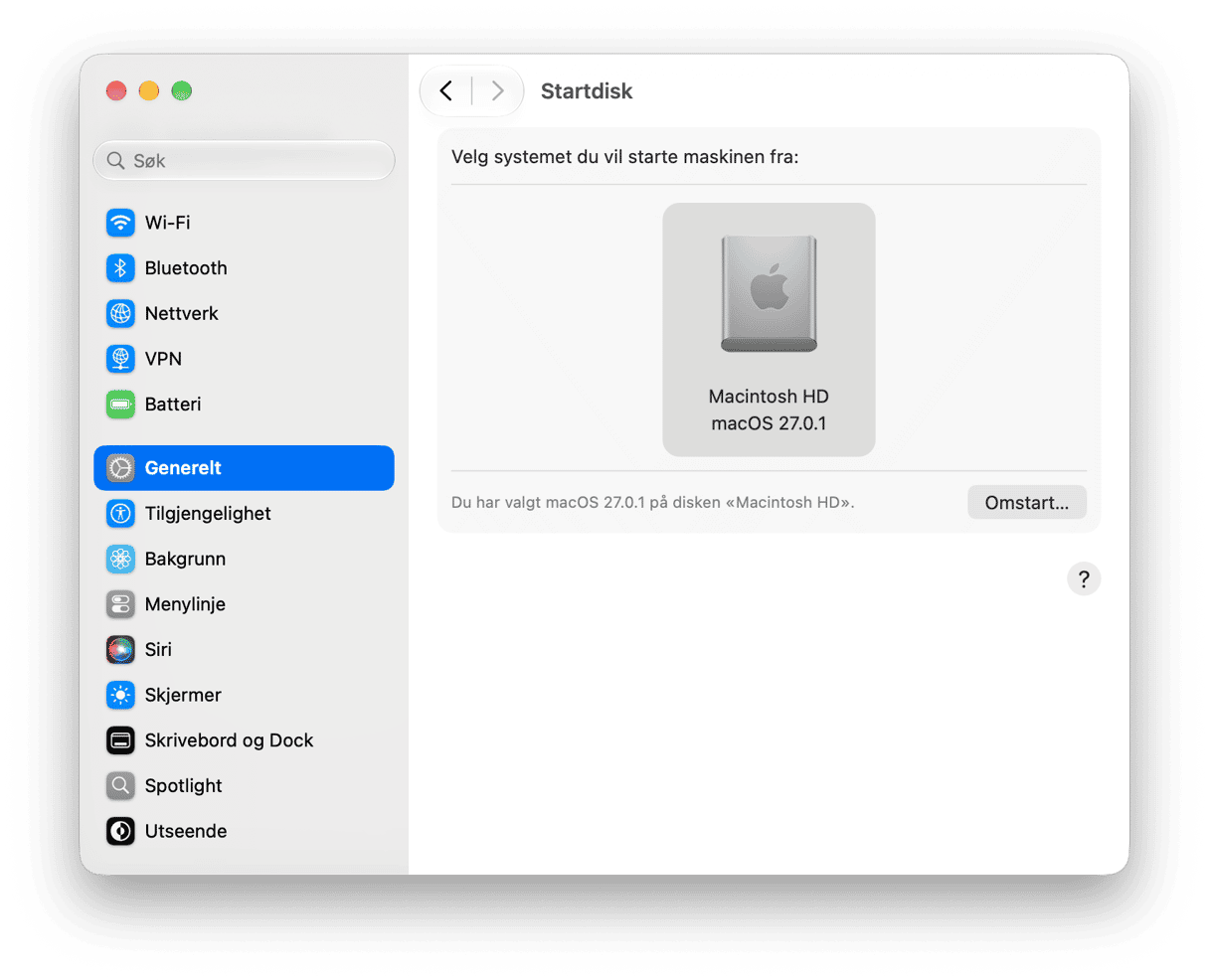 macOS oppstartsdisk-innstillinger