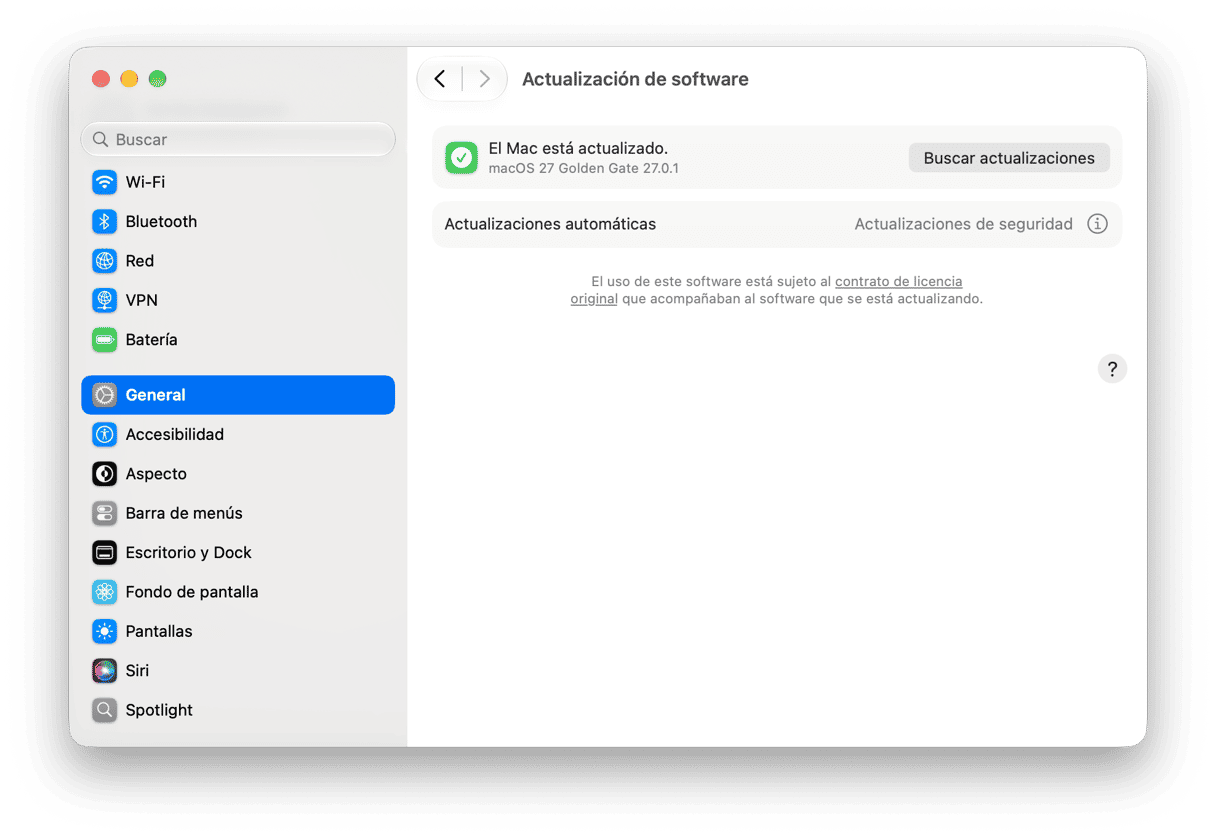 ajustes del sistema - Configuraci&oacute;n de actualizaci&oacute;n de software de macOS