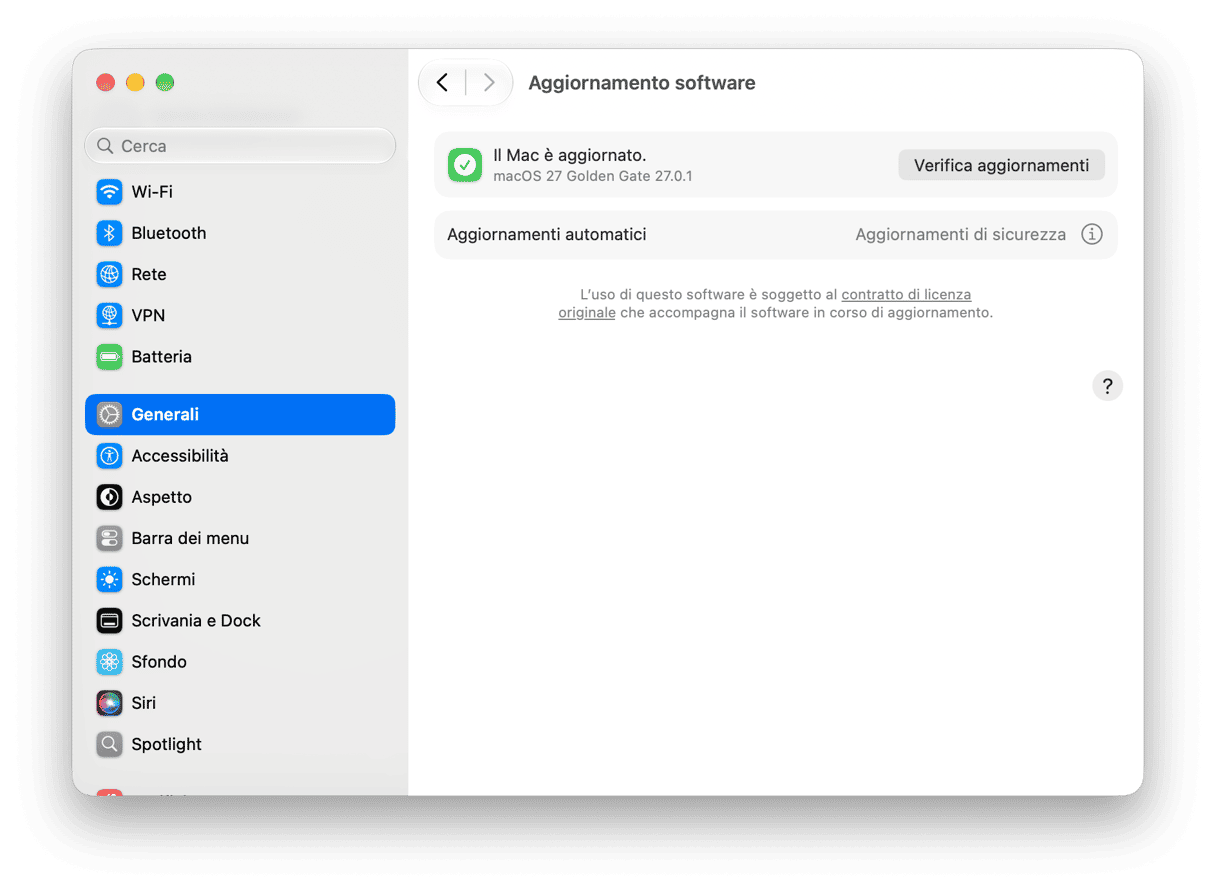 Preferenze di Sistema - Impostazioni Aggiornamento software macOS