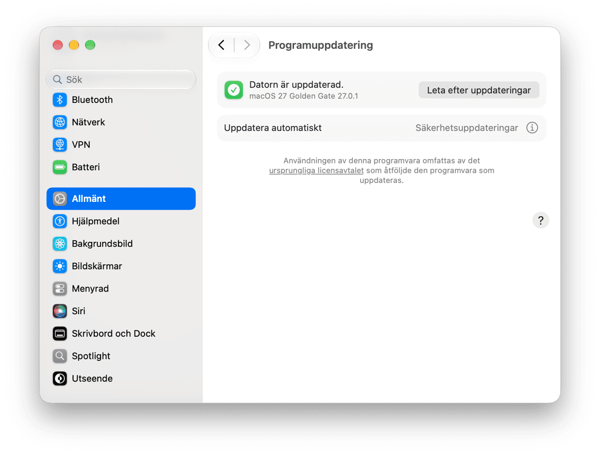systemet Inst&auml;llningar - macOS programuppdateringsinst&auml;llningar