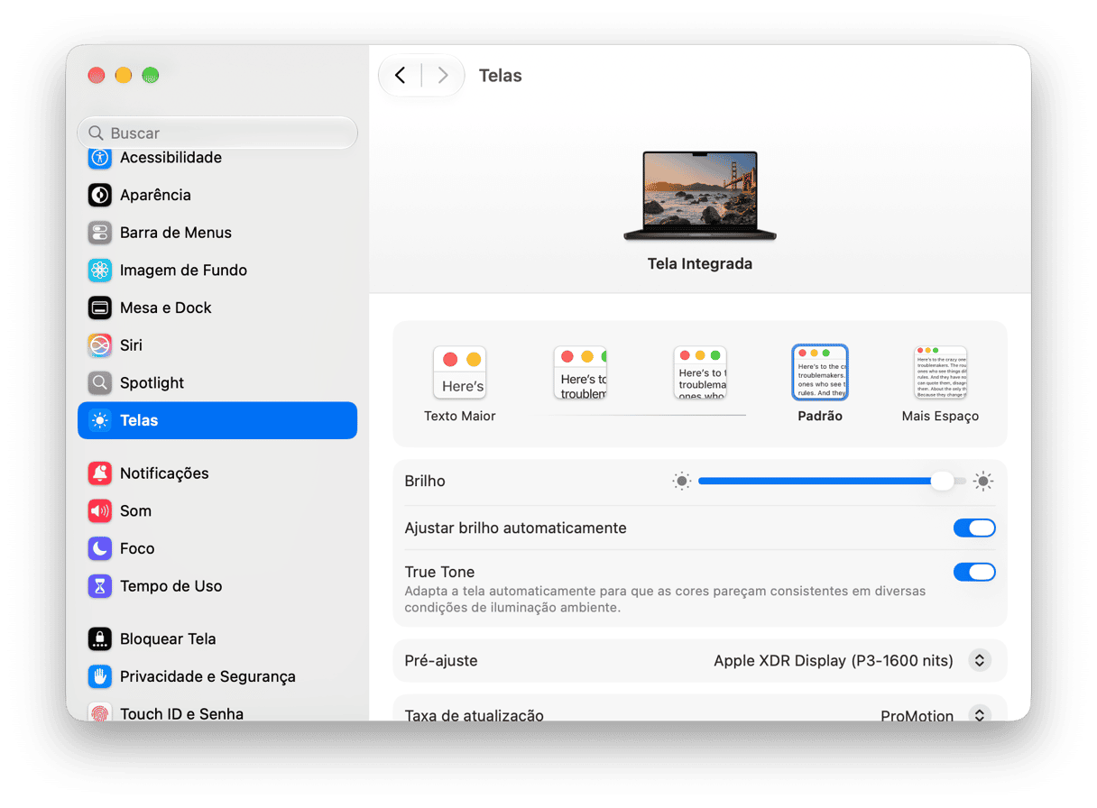 Configura&ccedil;&otilde;es de telas do macOS