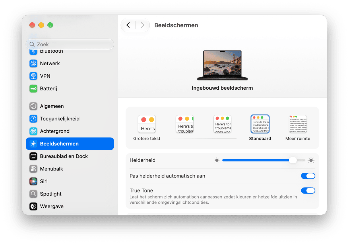 macOS beeldscherminstellingen