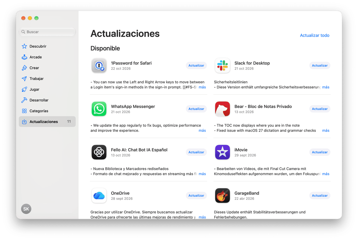 Secci&oacute;n de Actualizaciones del Mac App Store