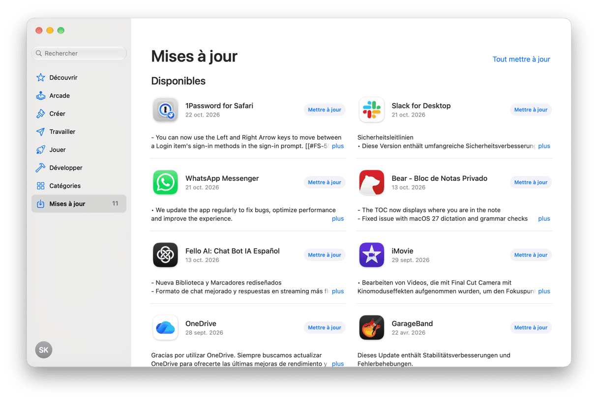 Section Mises &agrave; jour du Mac App Store