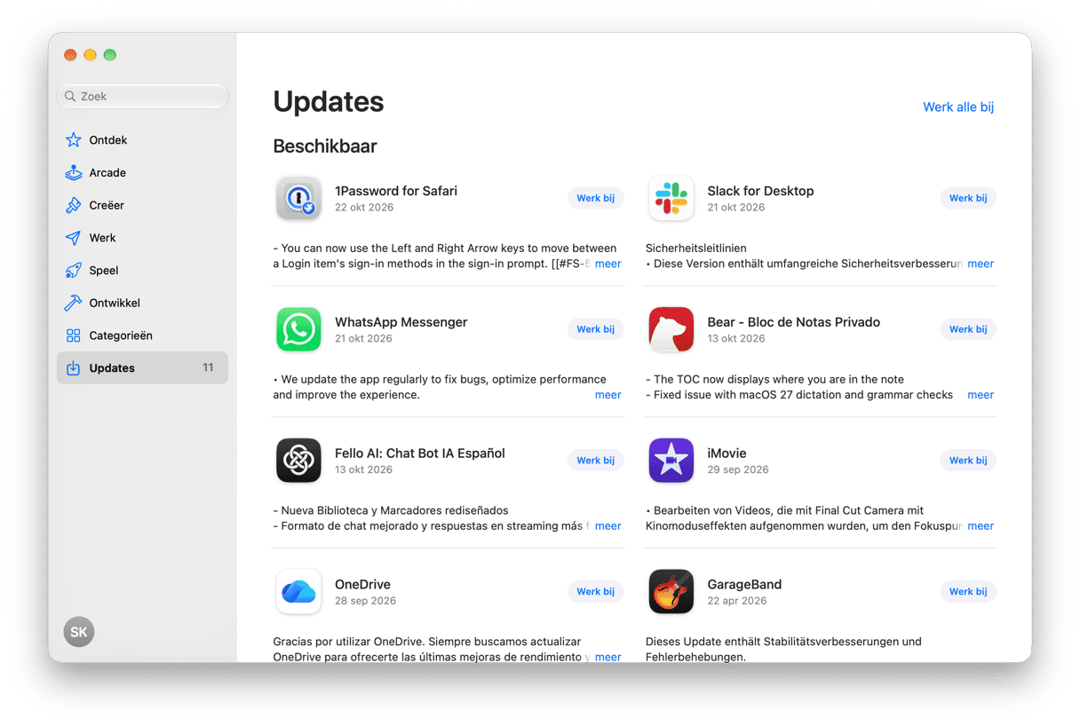Mac App Store Updates-sectie