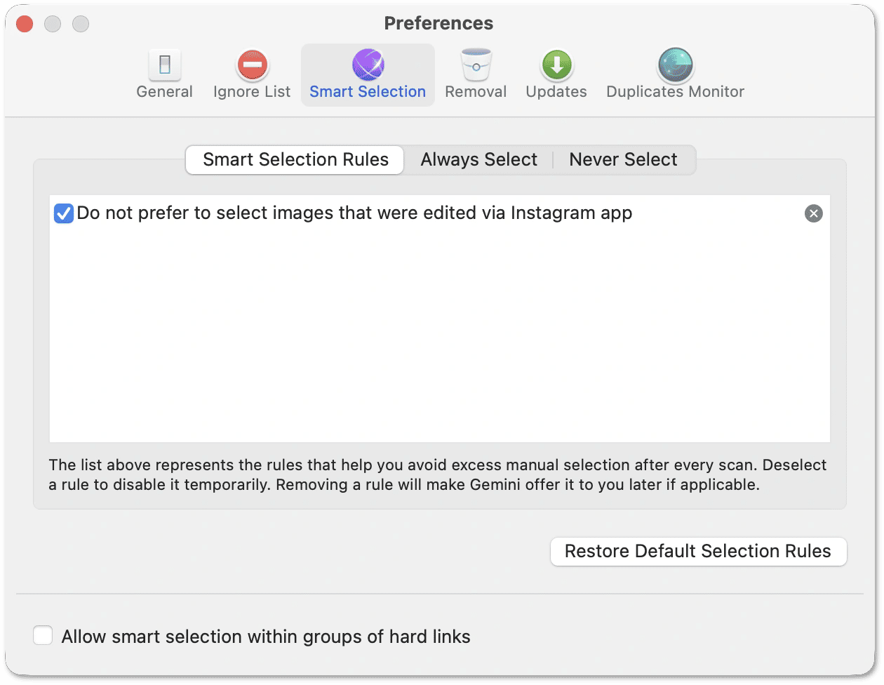 Smart Selection rules