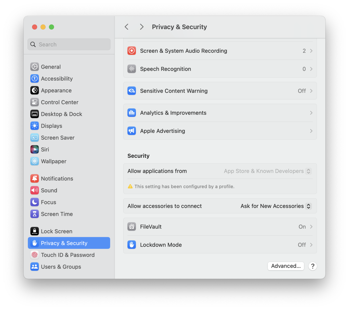 System Preferences - Privacy & Security