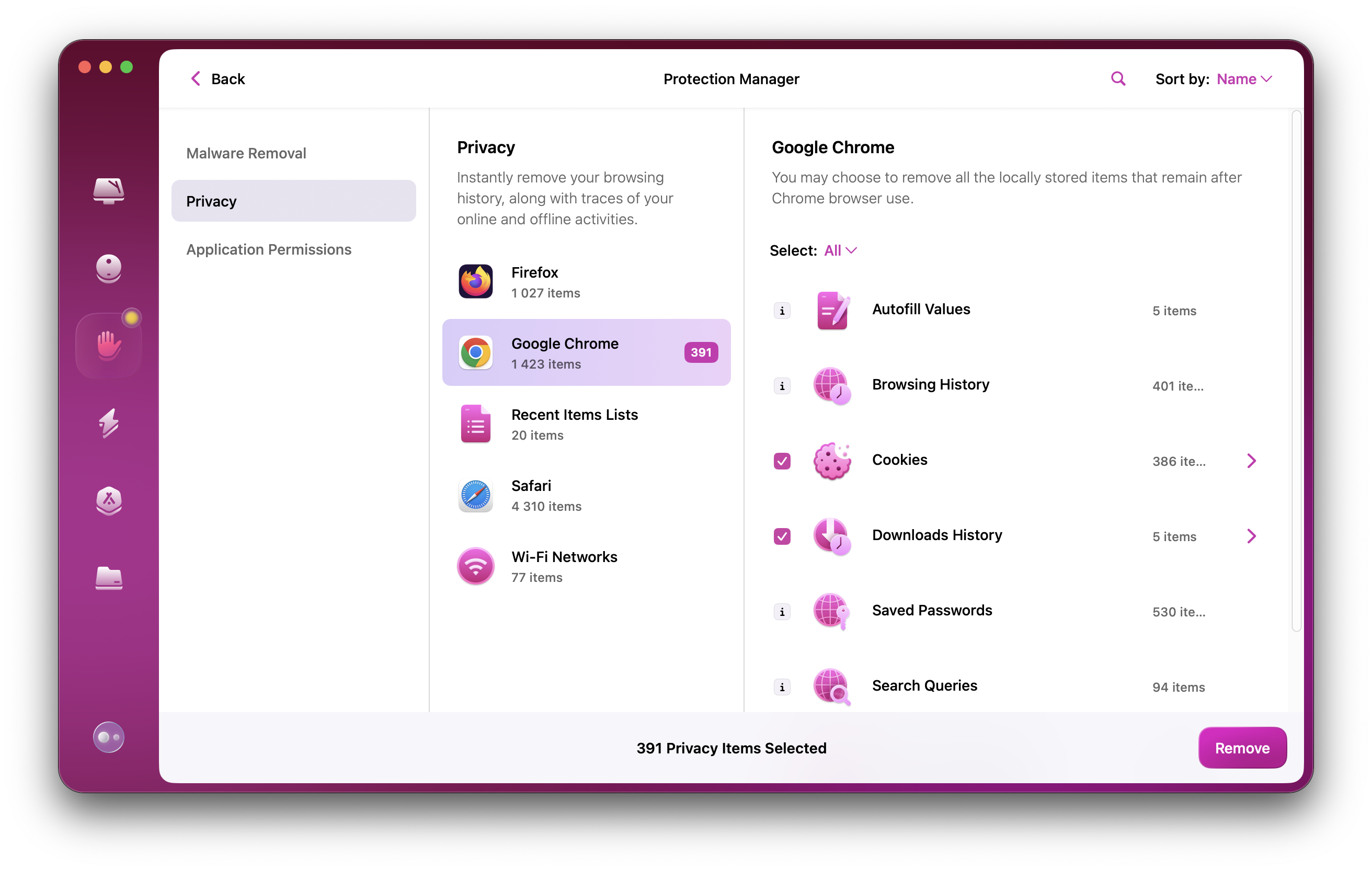 CleanMyMac - Chrome in Protection tab